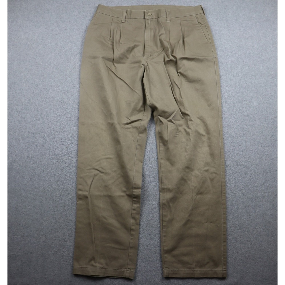Wrangler Pants Mens 38x32 BMS-J583-010 Tan Khaki Cotton Chino Trousers Pleated